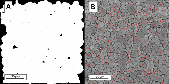Resultado de análise do GDCount — segmentação de grãos em imagem MEV